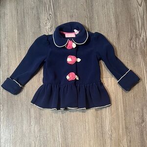 Kids Headquarters Navy Pea Coat with Pink Accents